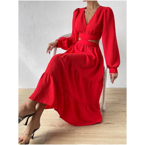 Dresses & Skirts - Boho Red Ruffle Sexy Party Holiday Maxi Dress